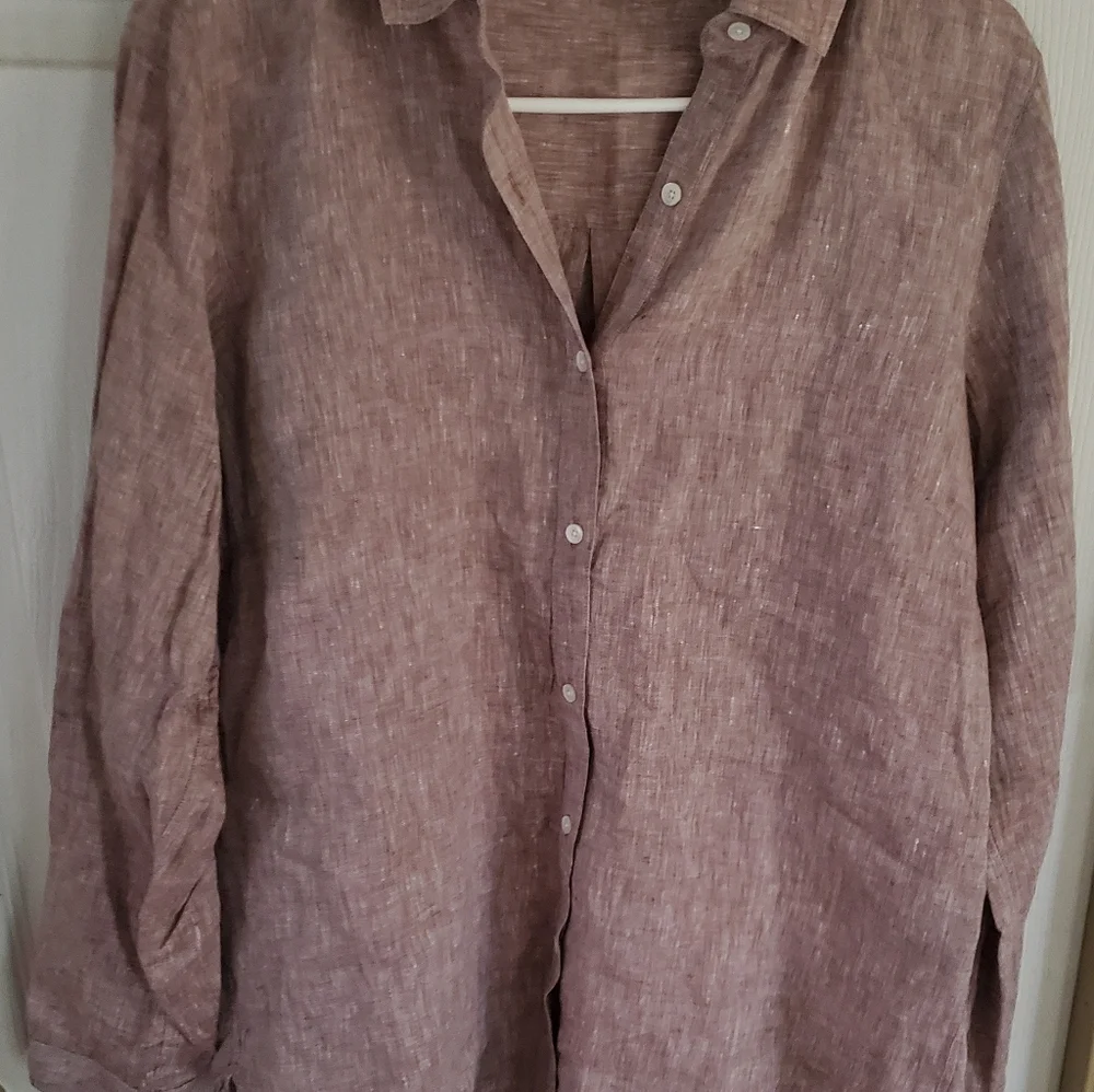 J Mclaughlin Button Down Womans Linen Blouse, Size Medium - Picture 3 of 8
